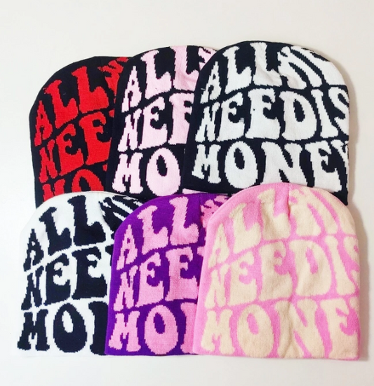 'All we need is money' y2k beanie